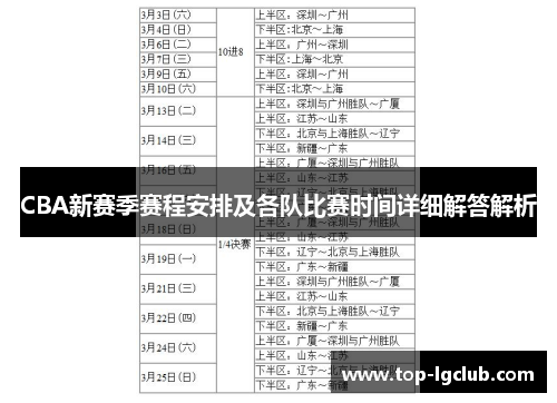 CBA新赛季赛程安排及各队比赛时间详细解答解析