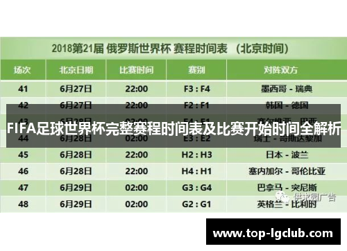 FIFA足球世界杯完整赛程时间表及比赛开始时间全解析