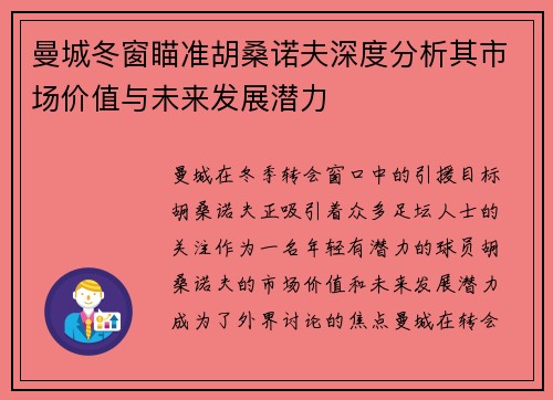 曼城冬窗瞄准胡桑诺夫深度分析其市场价值与未来发展潜力